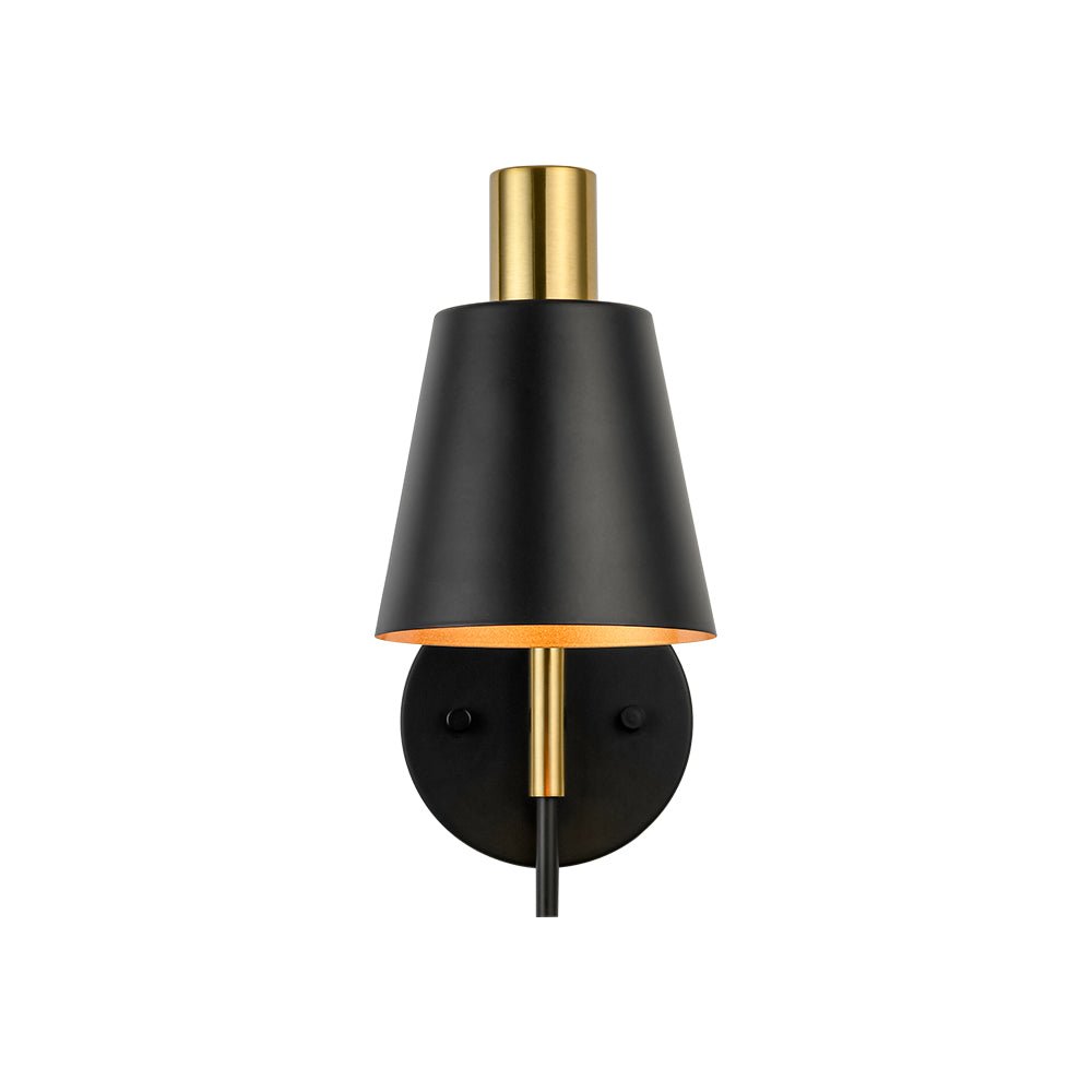 1-Light Black Gold 90-Degree Adjustable Cone Wall Lamp