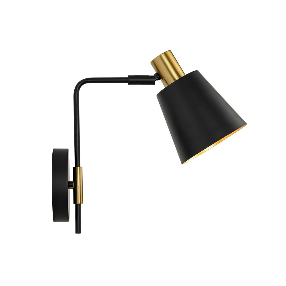 1-Light Black Gold 90-Degree Adjustable Cone Wall Lamp