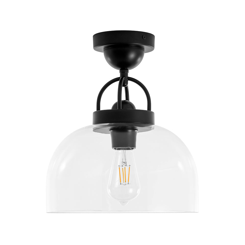 1-Light Clear Glass Dome Shade Semi Flush Mount