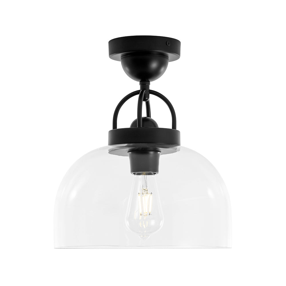 1-Light Clear Glass Dome Shade Semi Flush Mount