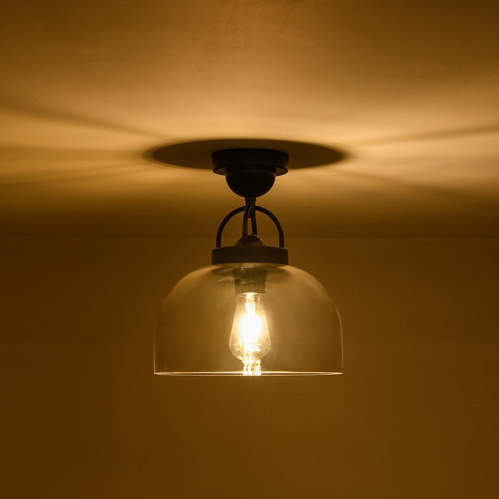 1-Light Clear Glass Dome Shade Semi Flush Mount