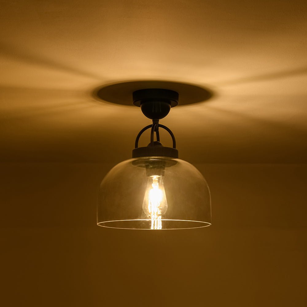 1-Light Clear Glass Dome Shade Semi Flush Mount