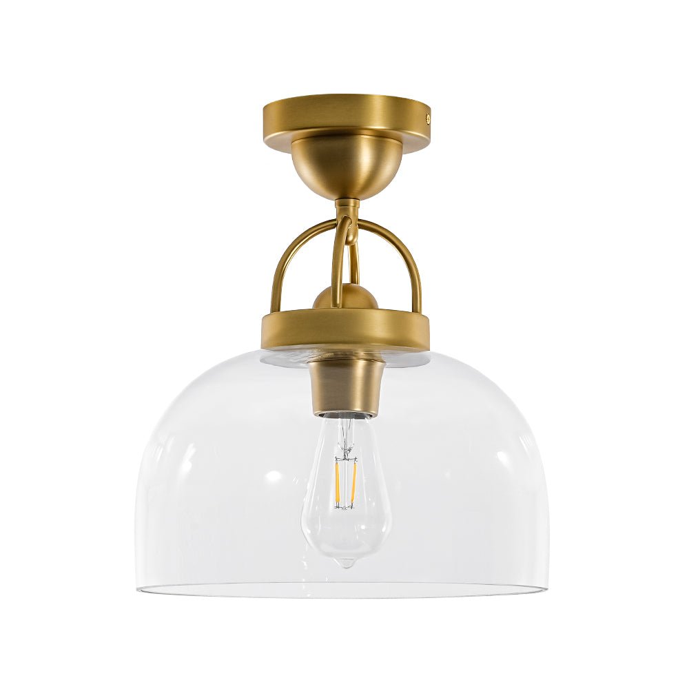 1-Light Clear Glass Dome Shade Semi Flush Mount
