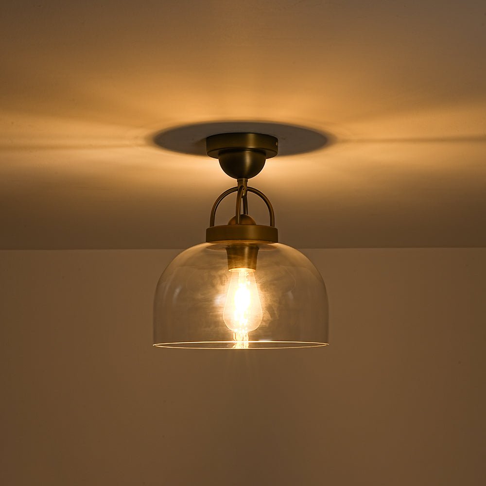 1-Light Clear Glass Dome Shade Semi Flush Mount