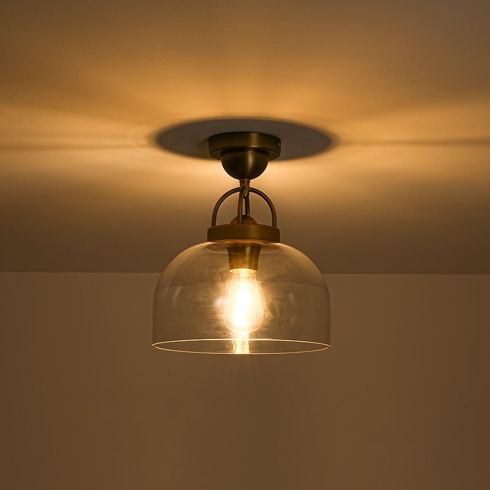 1-Light Clear Glass Dome Shade Semi Flush Mount