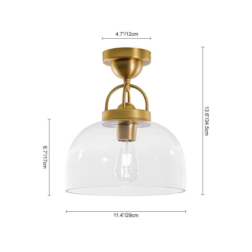 1-Light Clear Glass Dome Shade Semi Flush Mount