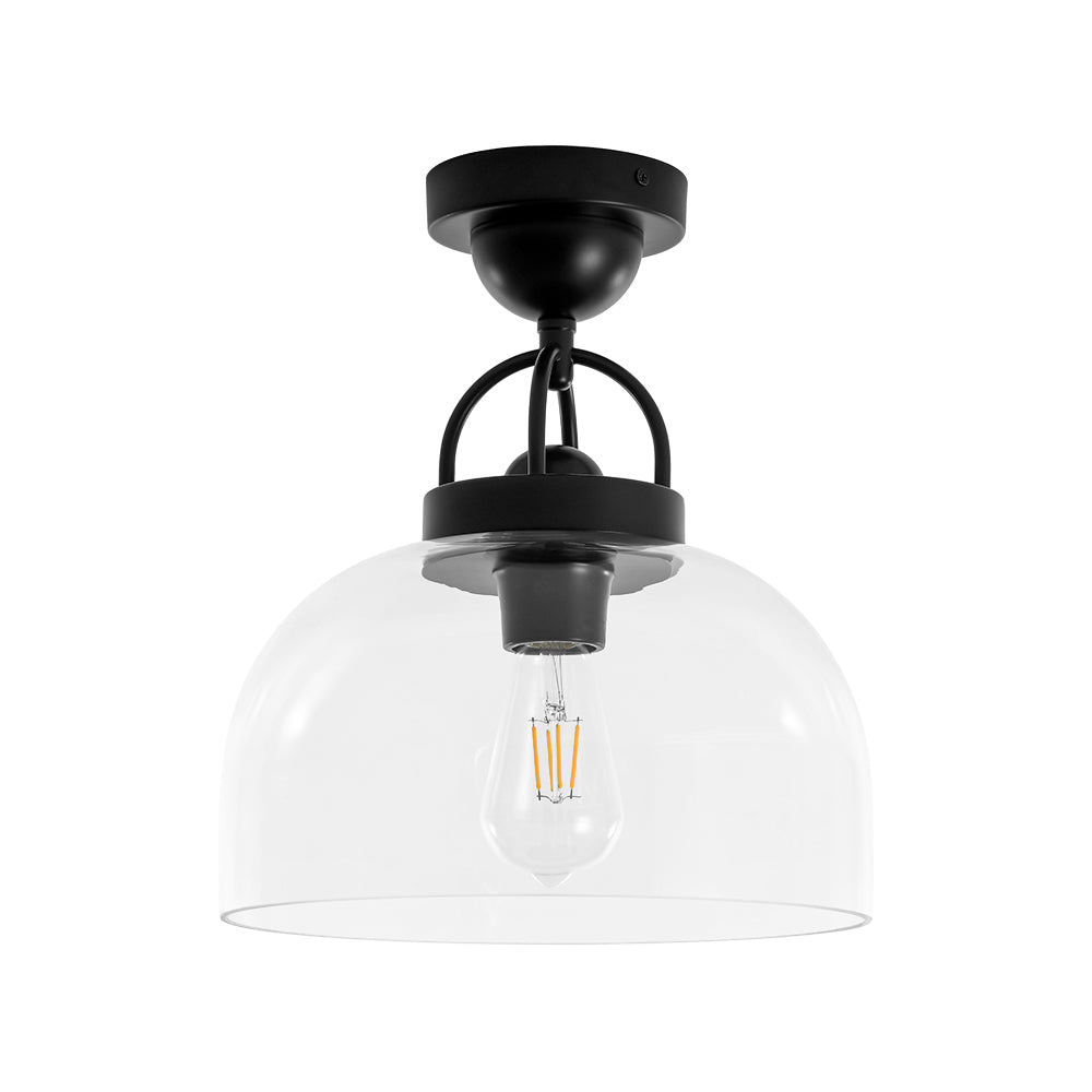 1-Light Clear Glass Dome Shade Semi Flush Mount