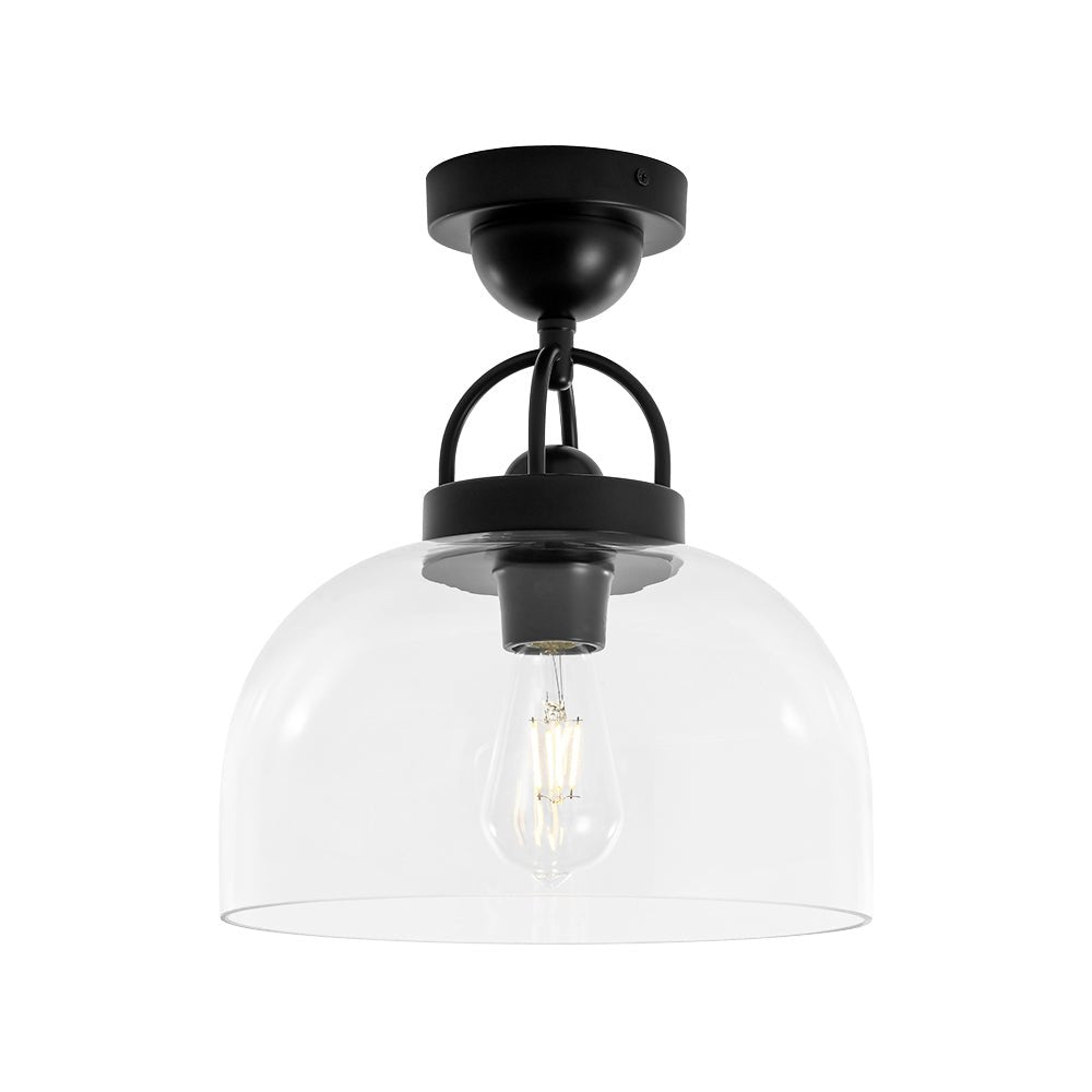 1-Light Clear Glass Dome Shade Semi Flush Mount