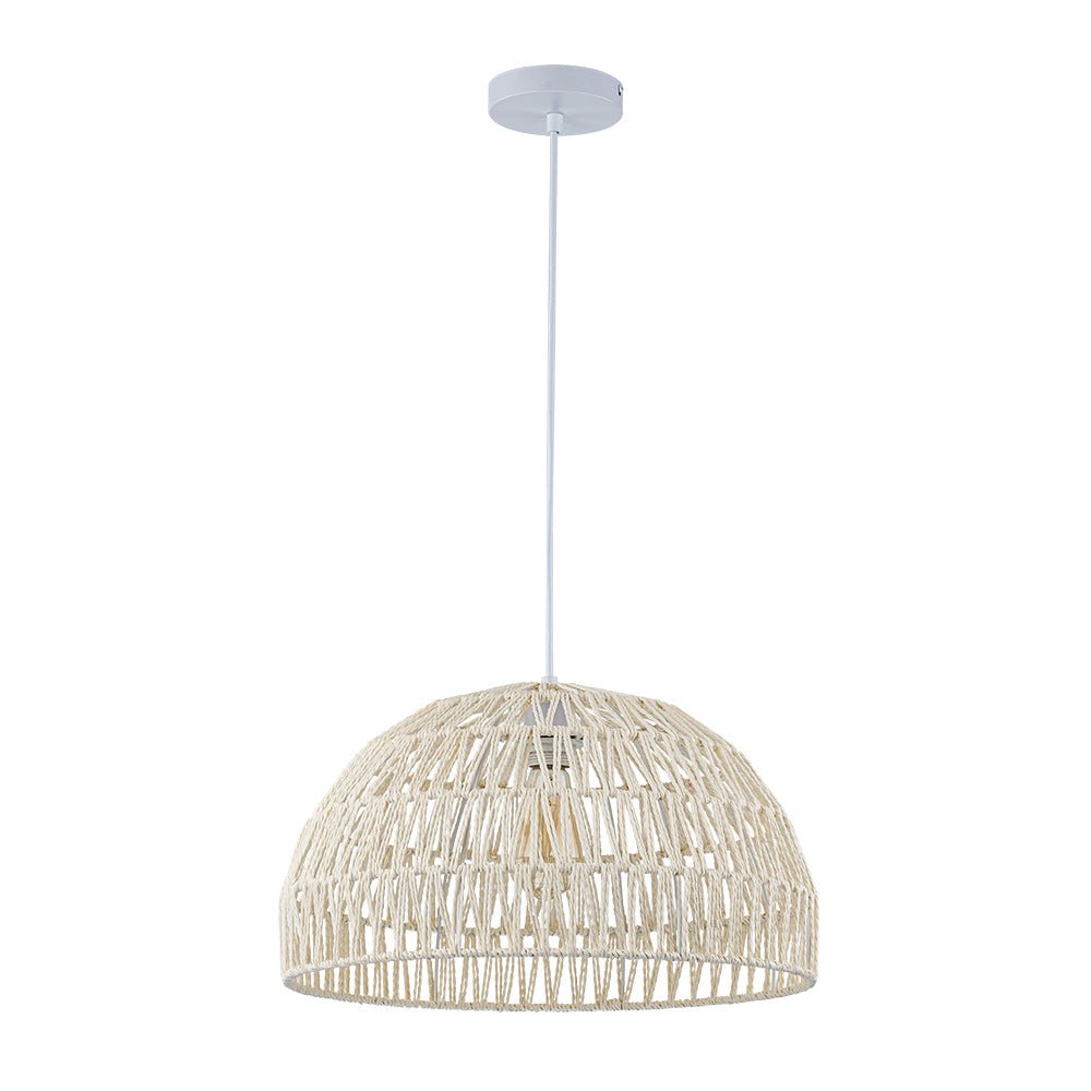 1-Light Coastal Bohemian Woven Rope Dome Pendant