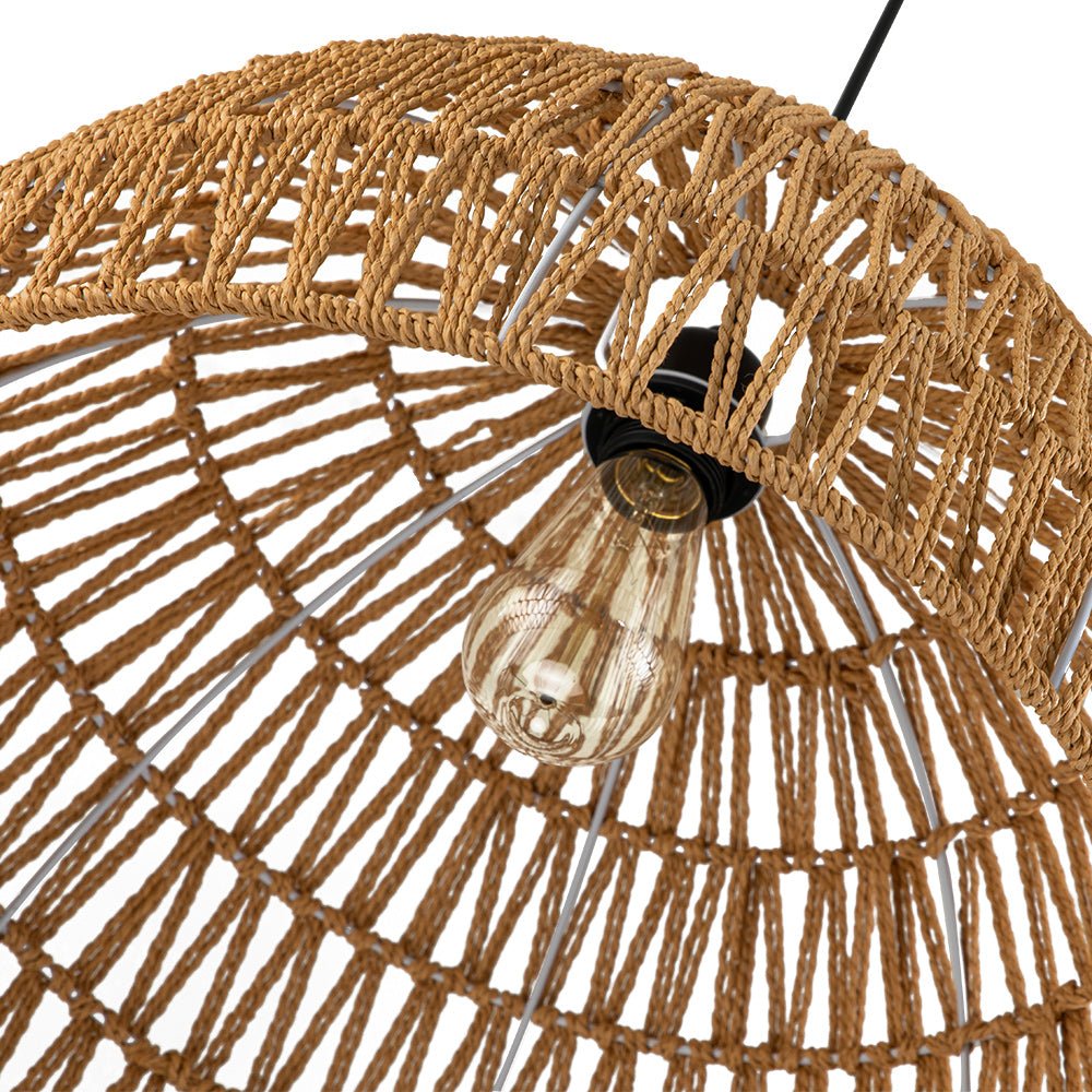 1-Light Coastal Bohemian Woven Rope Dome Pendant