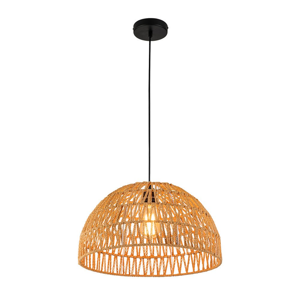 1-Light Coastal Bohemian Woven Rope Dome Pendant