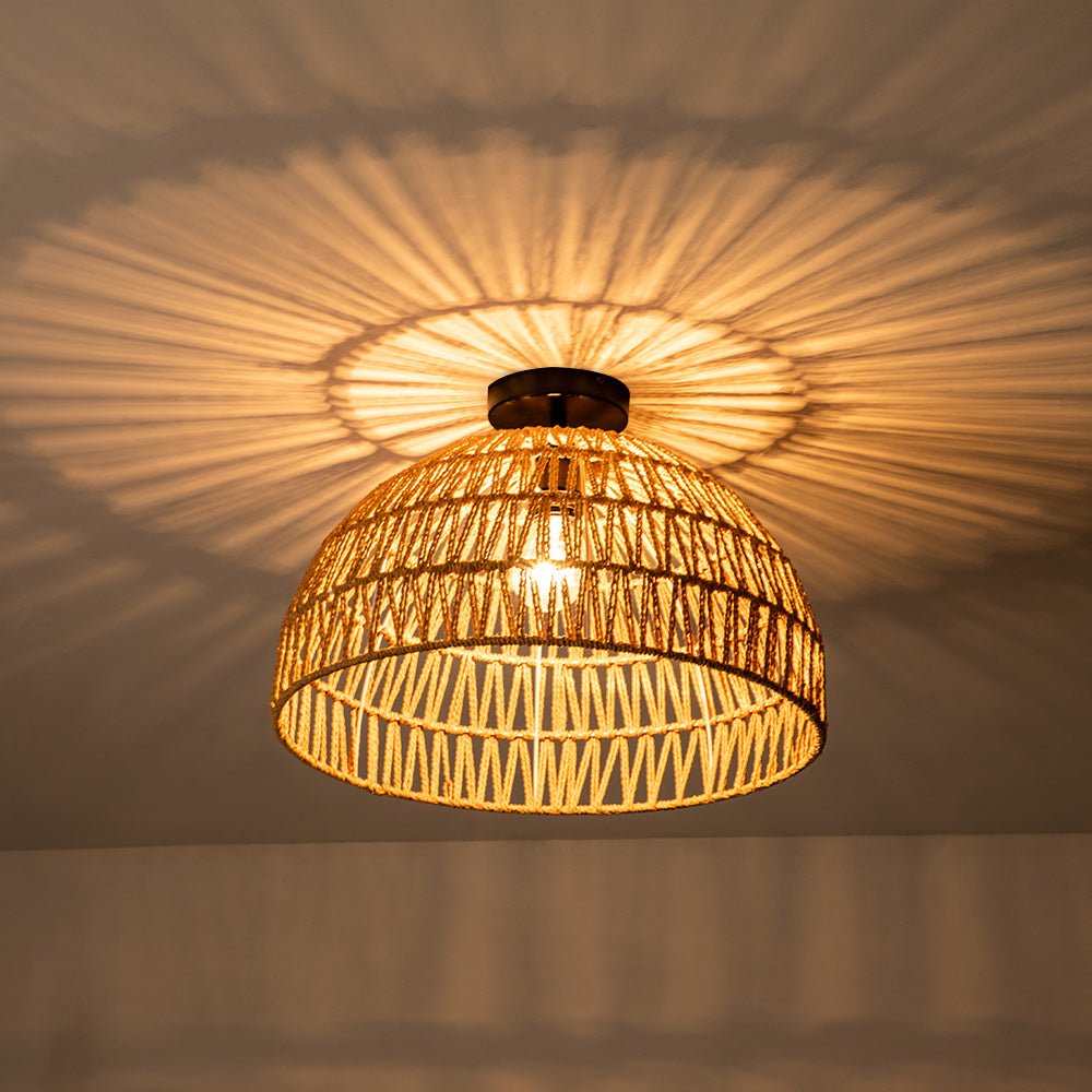 1-Light Coastal Bohemian Woven Rope Dome Pendant