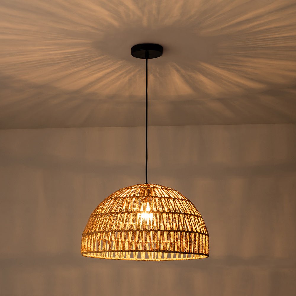 1-Light Coastal Bohemian Woven Rope Dome Pendant