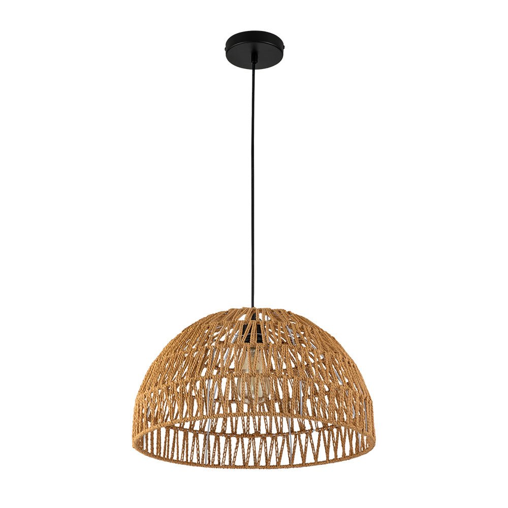 1-Light Coastal Bohemian Woven Rope Dome Pendant