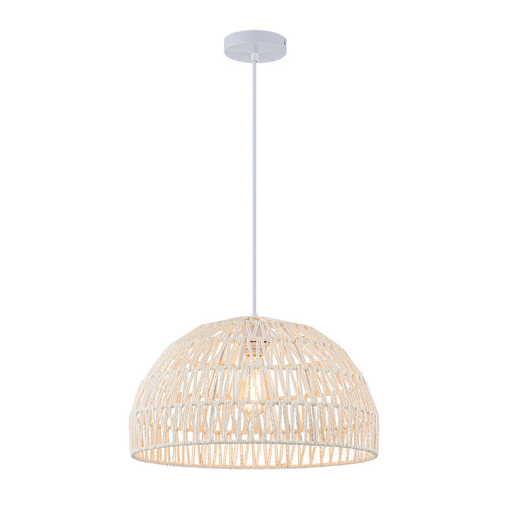 1-Light Coastal Bohemian Woven Rope Dome Pendant