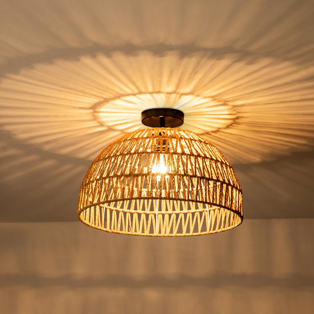 1-Light Coastal Bohemian Woven Rope Dome Pendant