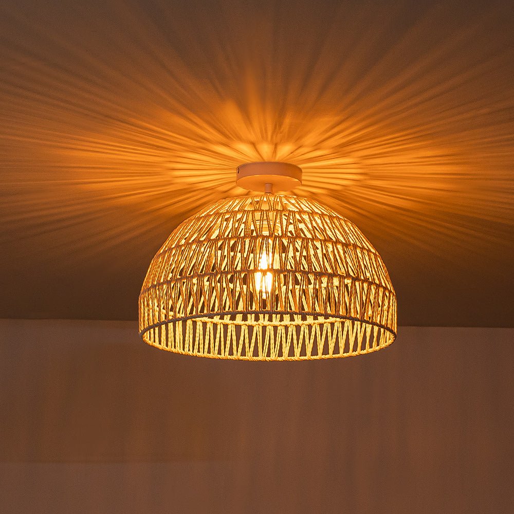 1-Light Coastal Bohemian Woven Rope Dome Pendant