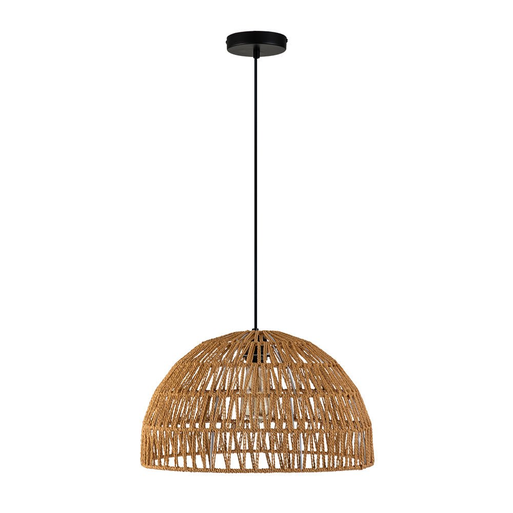 1-Light Coastal Bohemian Woven Rope Dome Pendant