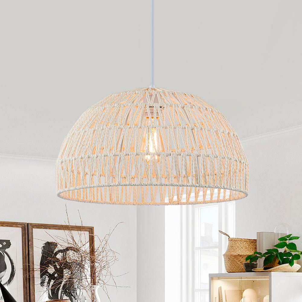 1-Light Coastal Bohemian Woven Rope Dome Pendant