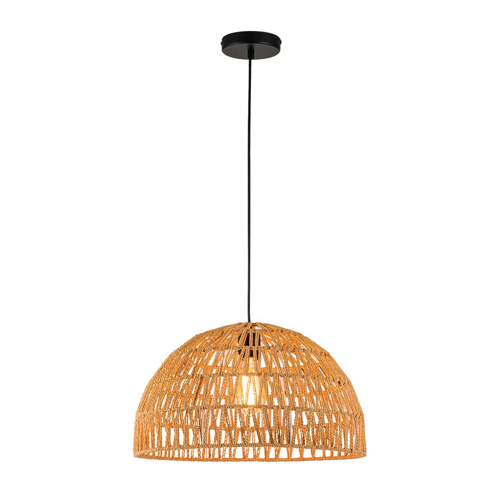 1-Light Coastal Bohemian Woven Rope Dome Pendant