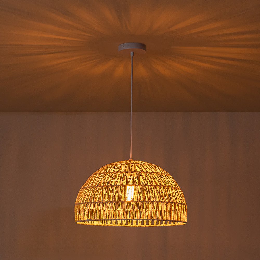 1-Light Coastal Bohemian Woven Rope Dome Pendant