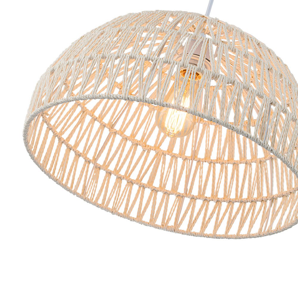 1-Light Coastal Bohemian Woven Rope Dome Pendant
