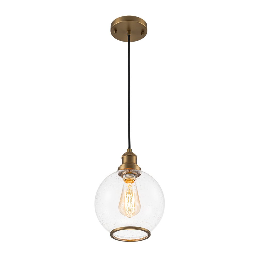 1-Light Corded Seeded Glass Globe Kitchen Pendant Light