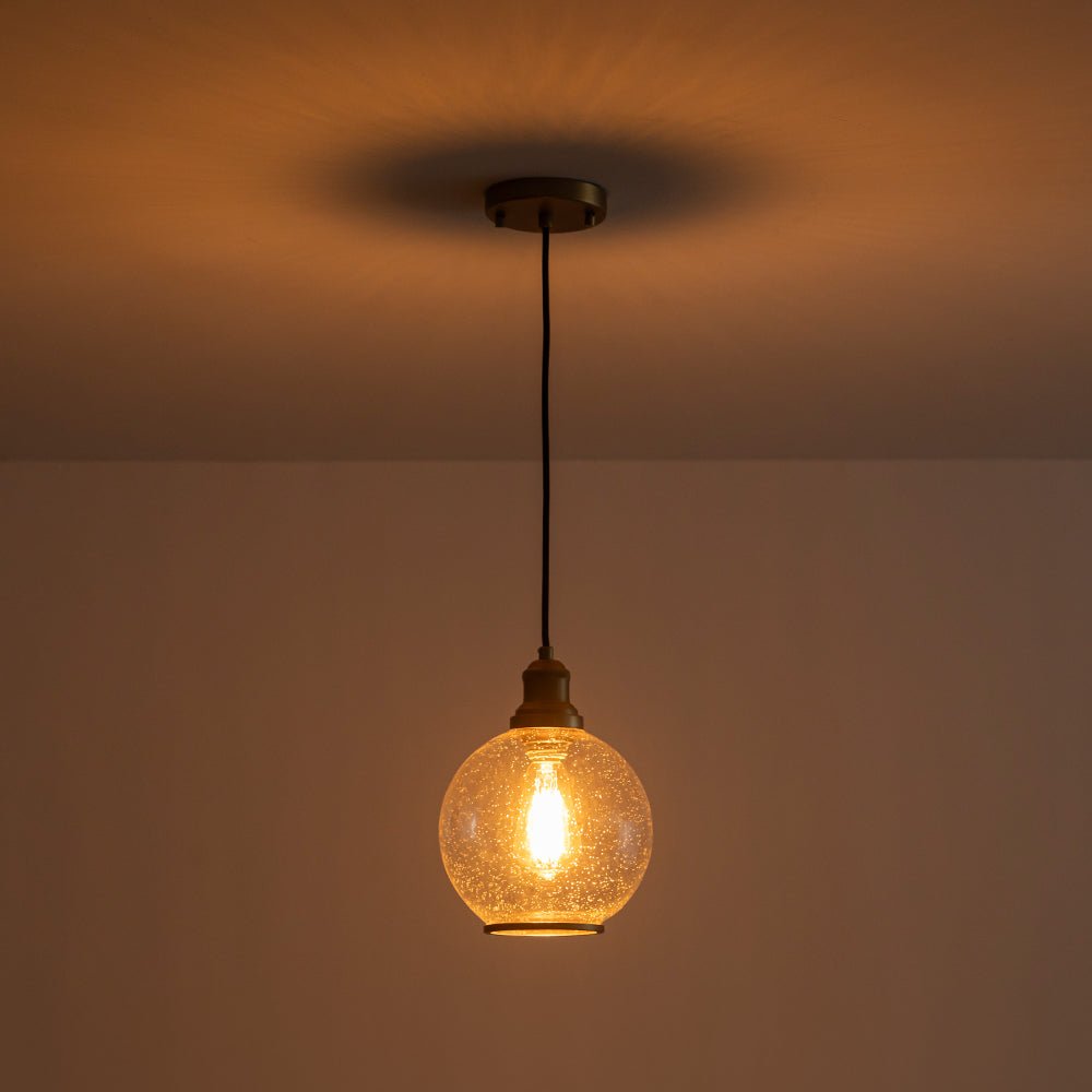 1-Light Corded Seeded Glass Globe Kitchen Pendant Light