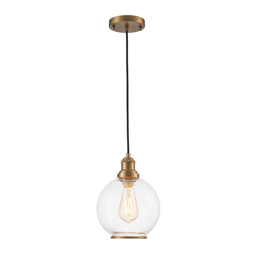 1-Light Corded Seeded Glass Globe Kitchen Pendant Light