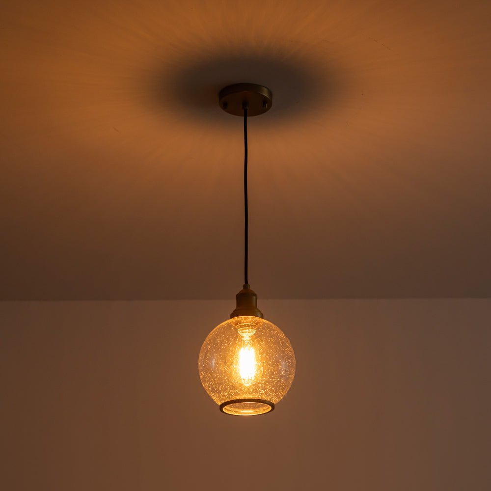 1-Light Corded Seeded Glass Globe Kitchen Pendant Light