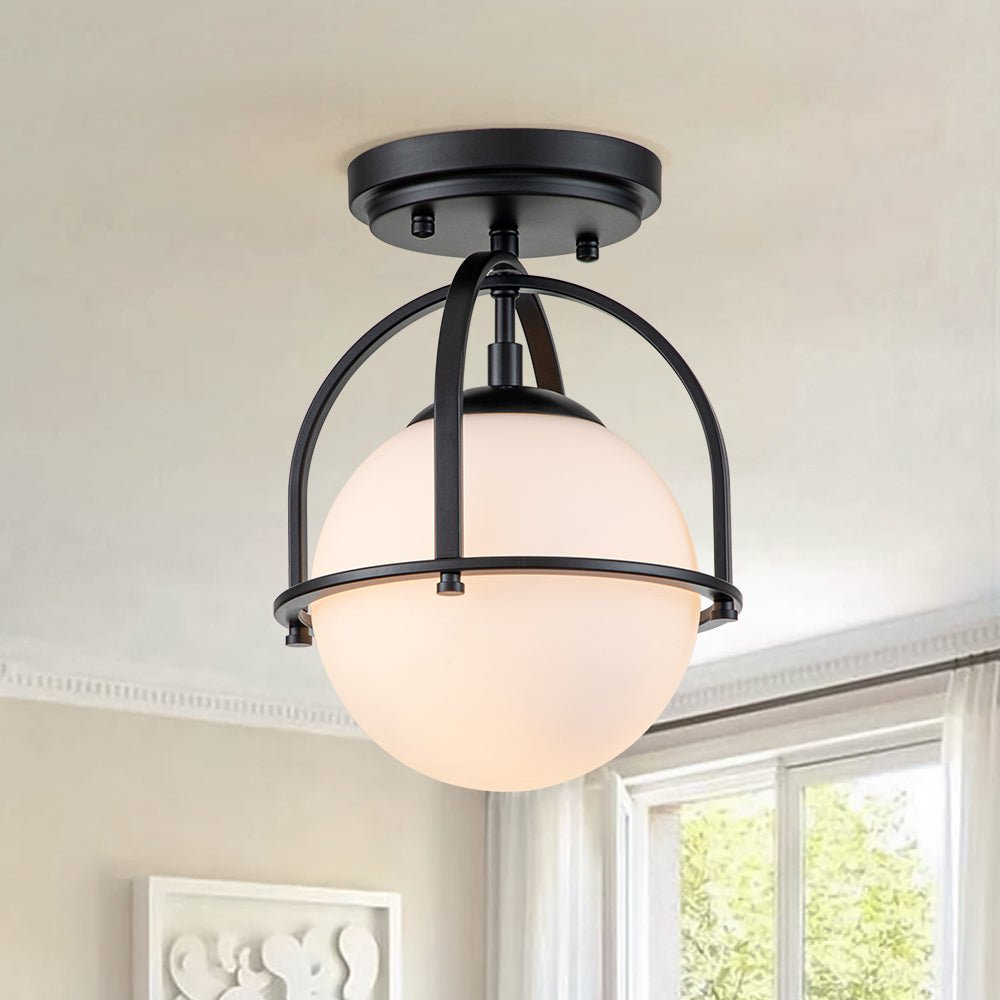 1-Light Opal Glass Sphere Semi-Flush Mount