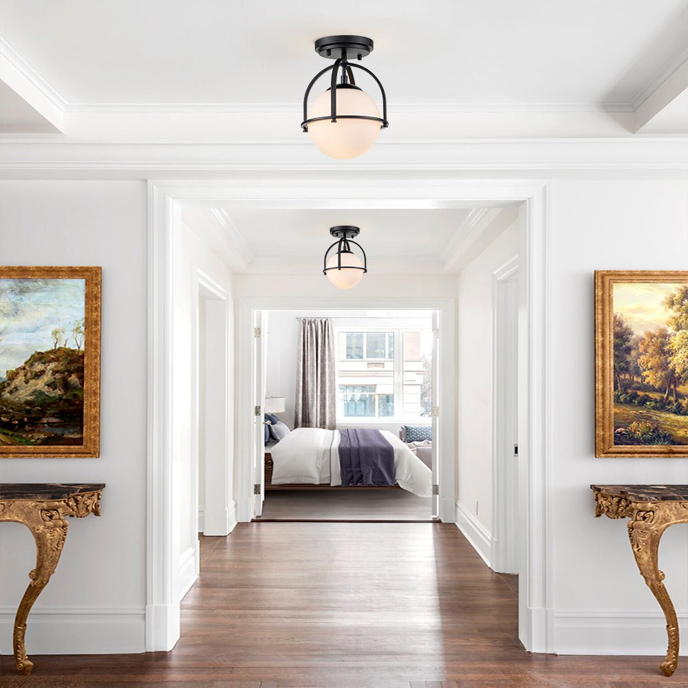 1-Light Opal Glass Sphere Semi-Flush Mount