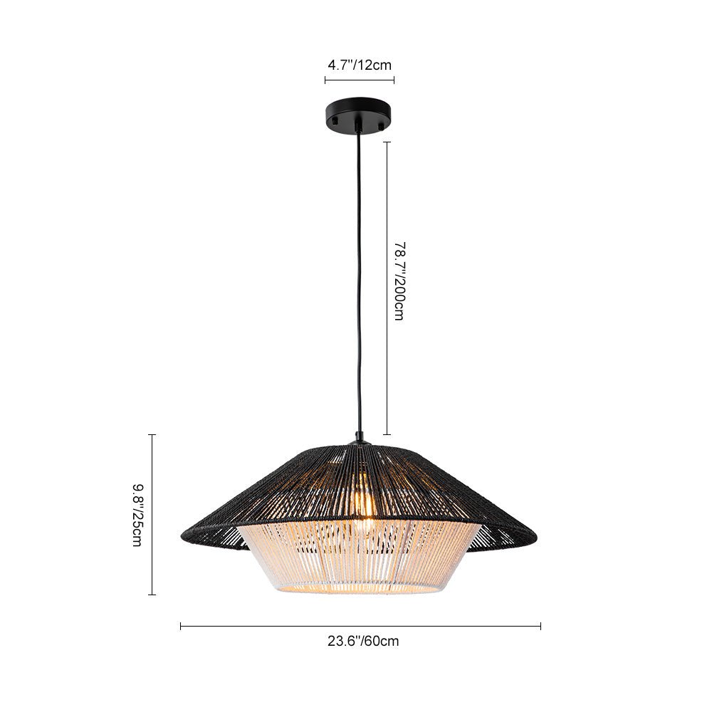 1-Light Rustic Farmhouse Wide Cage Rope Pendant Light