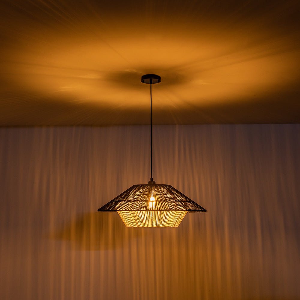 1-Light Rustic Farmhouse Wide Cage Rope Pendant Light