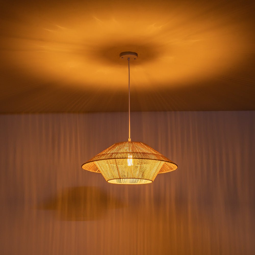 1-Light Rustic Farmhouse Wide Cage Rope Pendant Light
