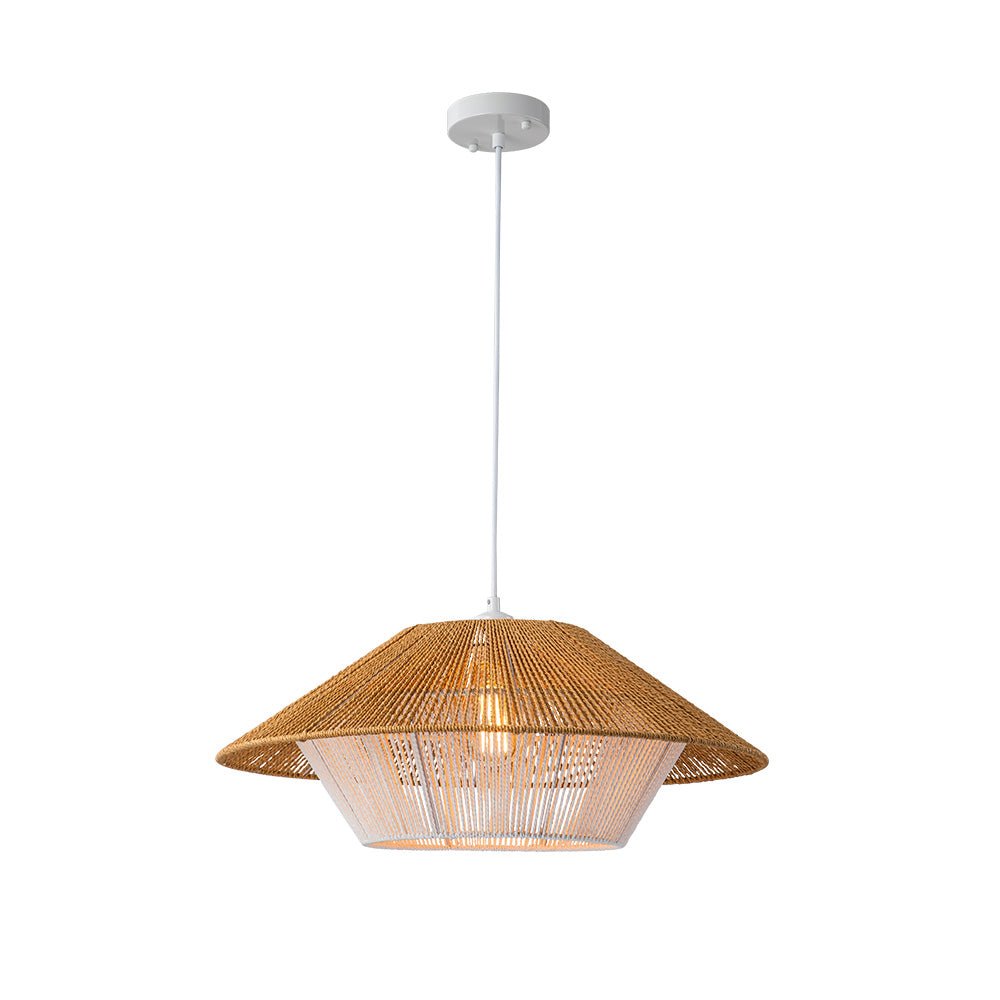 1-Light Rustic Farmhouse Wide Cage Rope Pendant Light