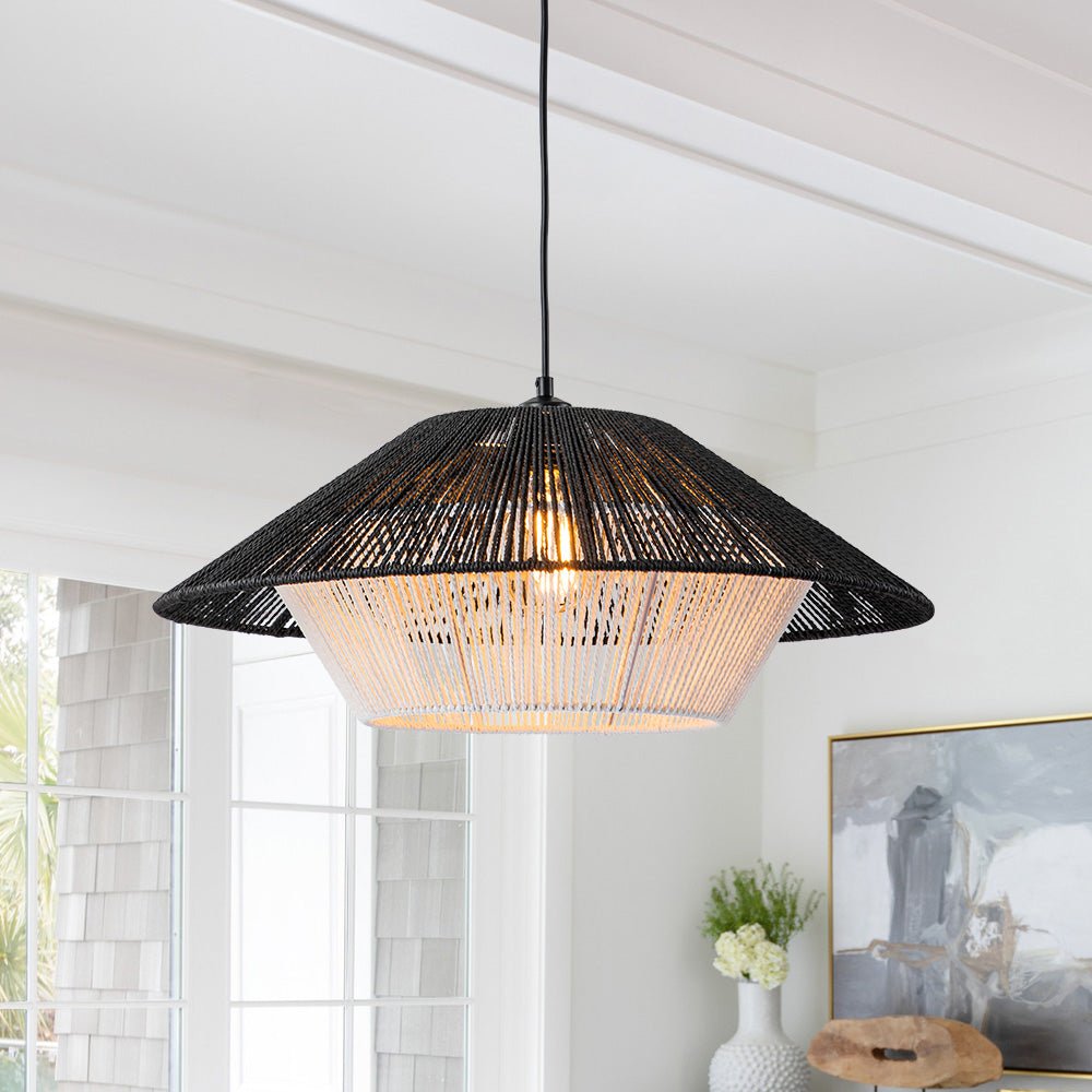 1-Light Rustic Farmhouse Wide Cage Rope Pendant Light
