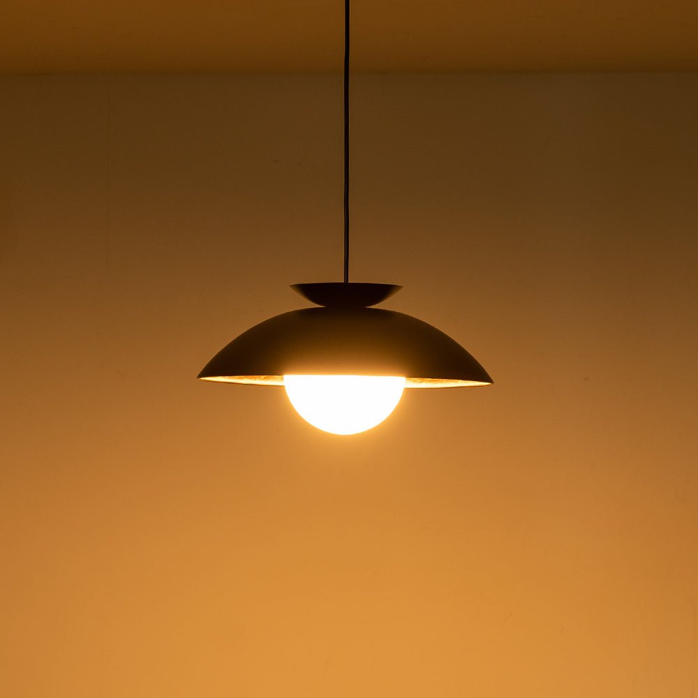 1-Light Scandinavian Iron Kitchen Dome Pendant Light - Black. White