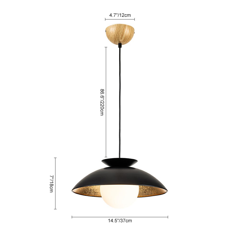 1-Light Scandinavian Iron Kitchen Dome Pendant Light - Black. White