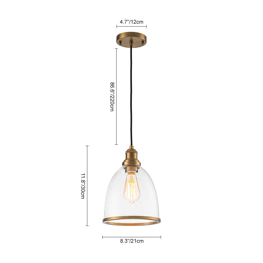 1-Light Seeded Glass Bell Dome Kitchen Pendant Light