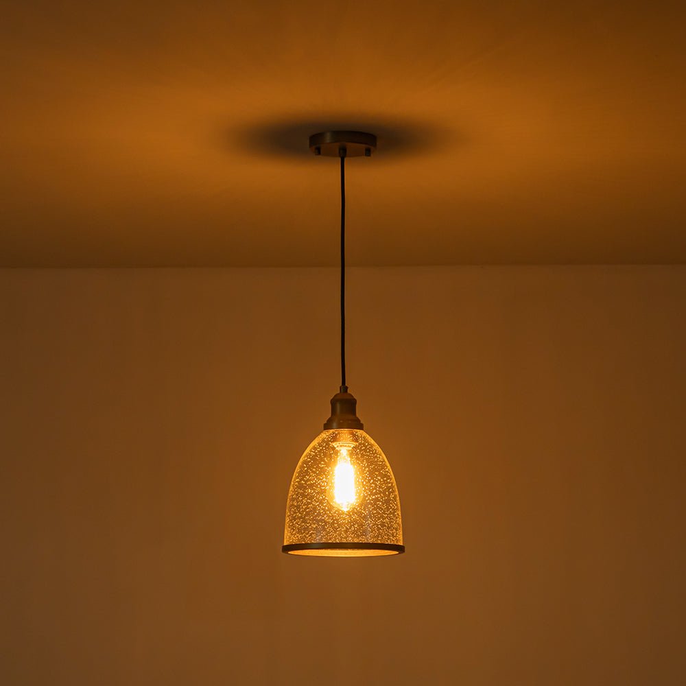 1-Light Seeded Glass Bell Dome Kitchen Pendant Light