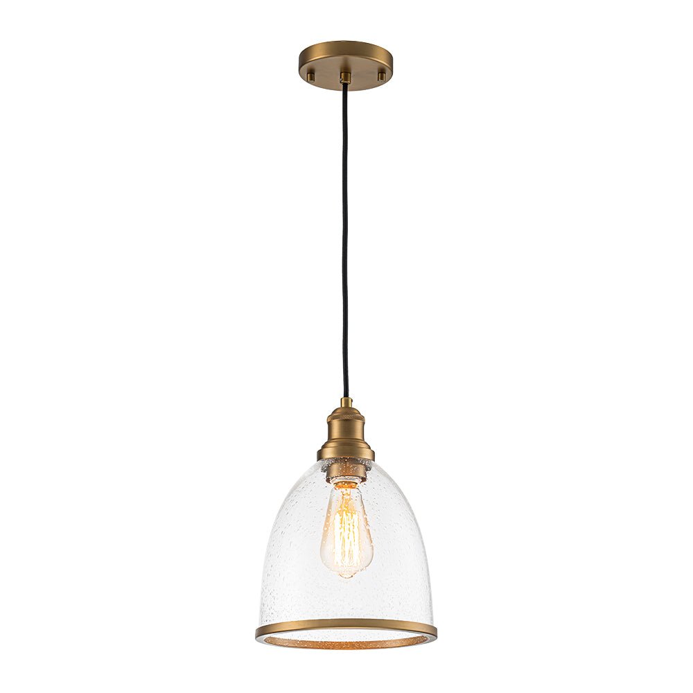 1-Light Seeded Glass Bell Dome Kitchen Pendant Light
