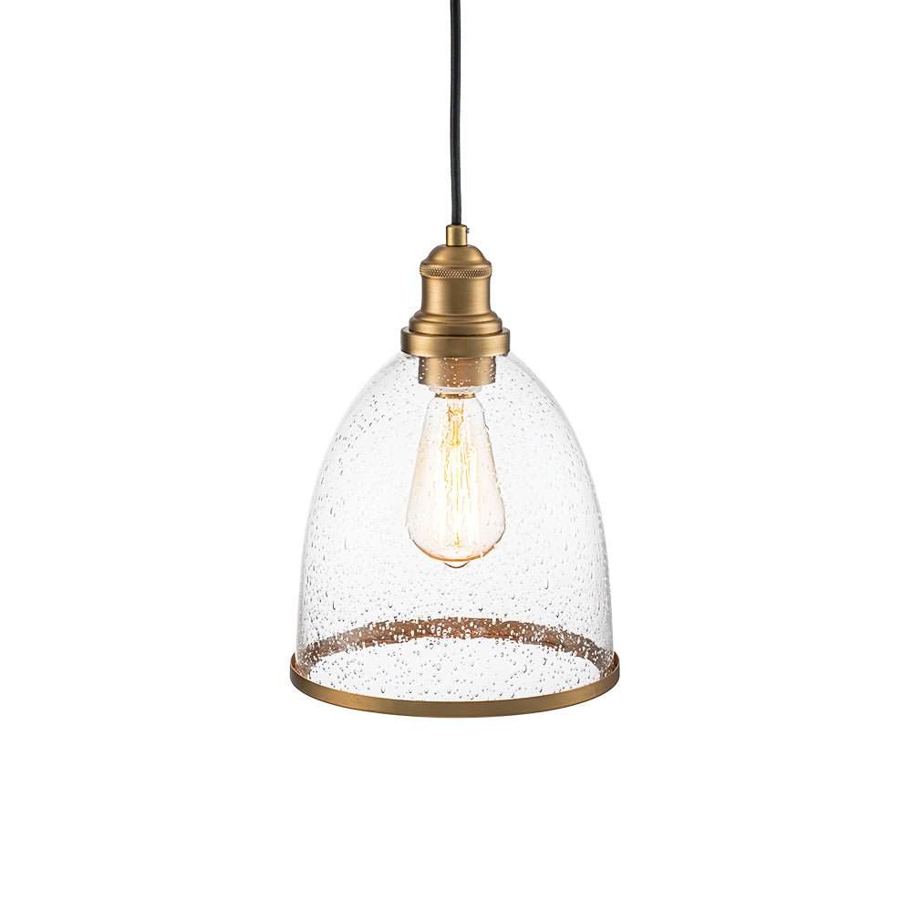 1-Light Seeded Glass Bell Dome Kitchen Pendant Light