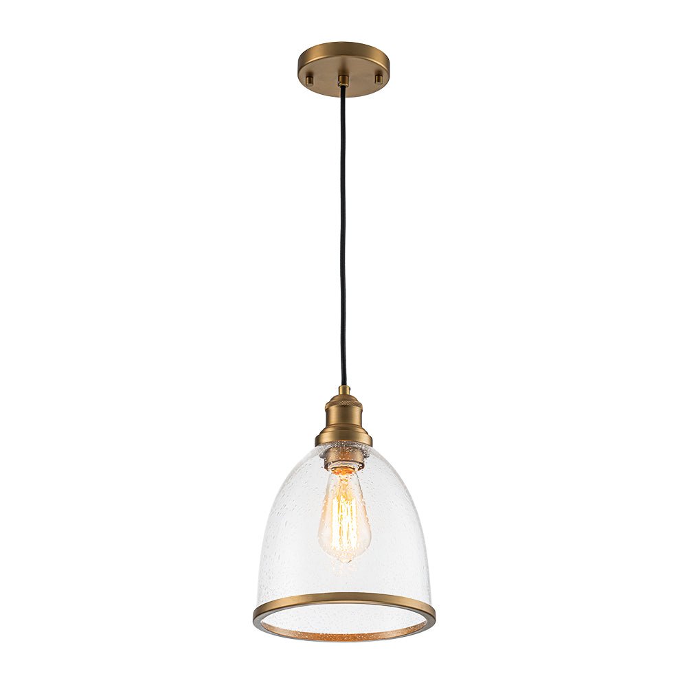 1-Light Seeded Glass Bell Dome Kitchen Pendant Light