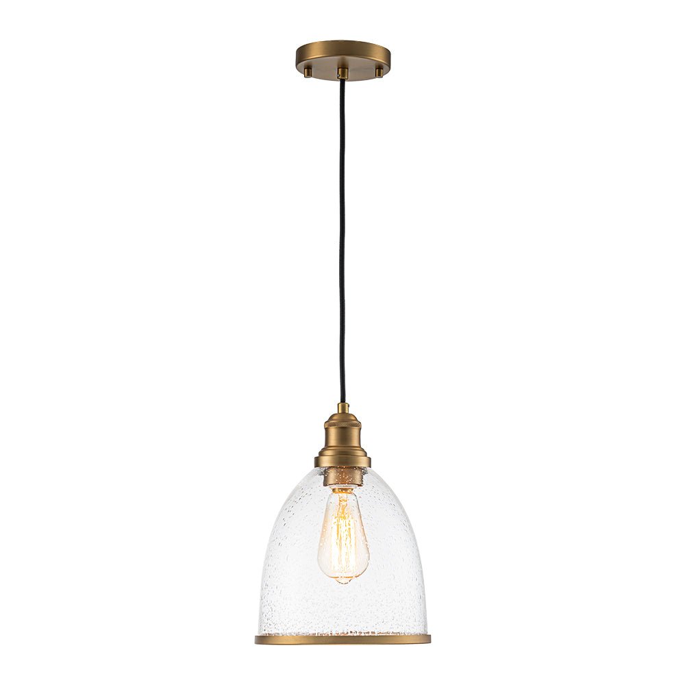 1-Light Seeded Glass Bell Dome Kitchen Pendant Light