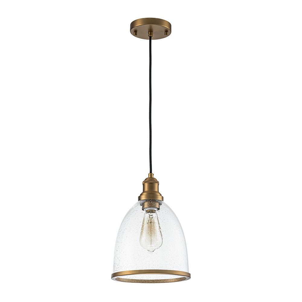 1-Light Seeded Glass Bell Dome Kitchen Pendant Light