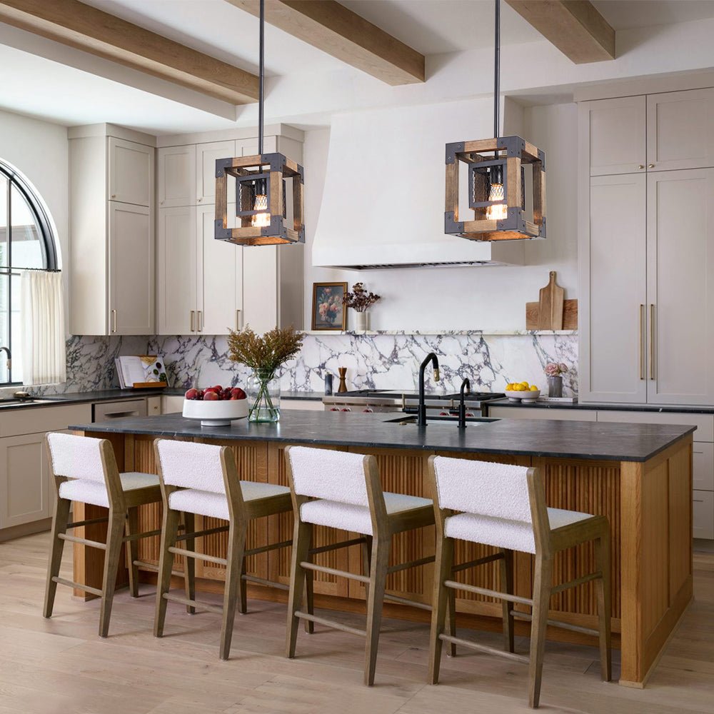 1-Light Square Wood Pendant Light