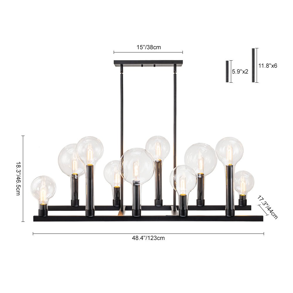 10-Light Clear Glass Bubble Linear Chandelier