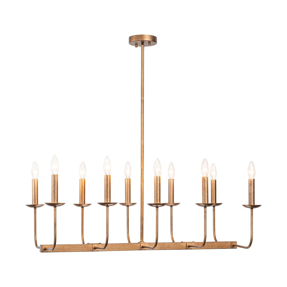 10-Light French Vintage Candle Style Linear Island Chandelier