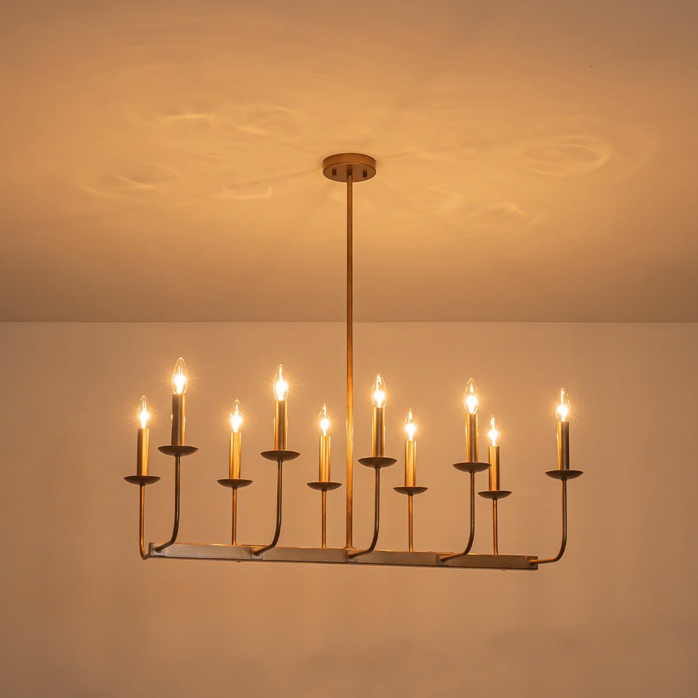 10-Light French Vintage Candle Style Linear Island Chandelier